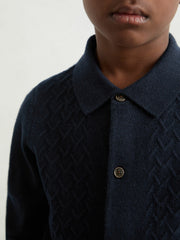 13-14 yrs Wool V-Stitch Button-Through Cardigan Navy Blue | Children