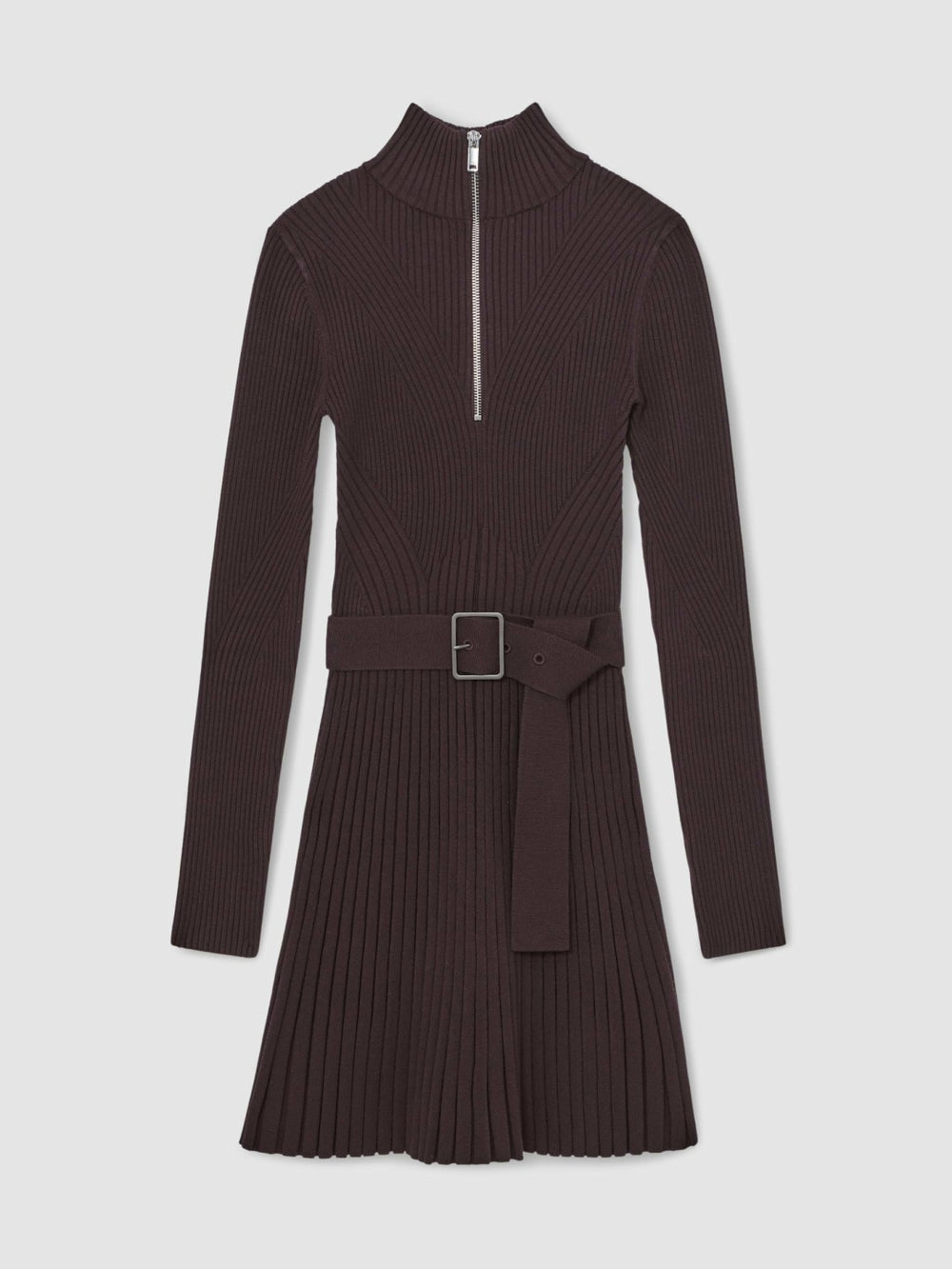 Rib-Knit Belted Half-Zip Flippy Dress Plum Purple | Womens