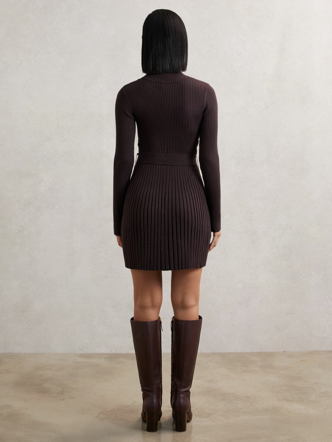 Rib-Knit Belted Half-Zip Flippy Dress Plum Purple | Womens