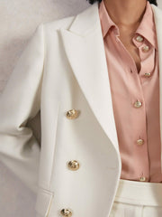 Double-Breasted Twill Suit Blazer With Wool White | Womens