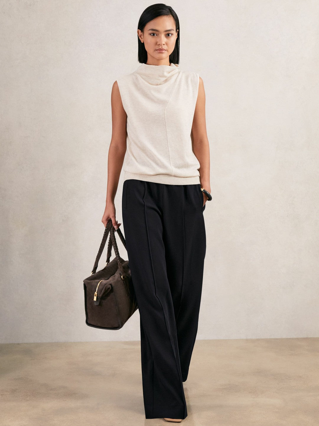 Wide Leg Elasticated Waist Trousers Navy | Womens