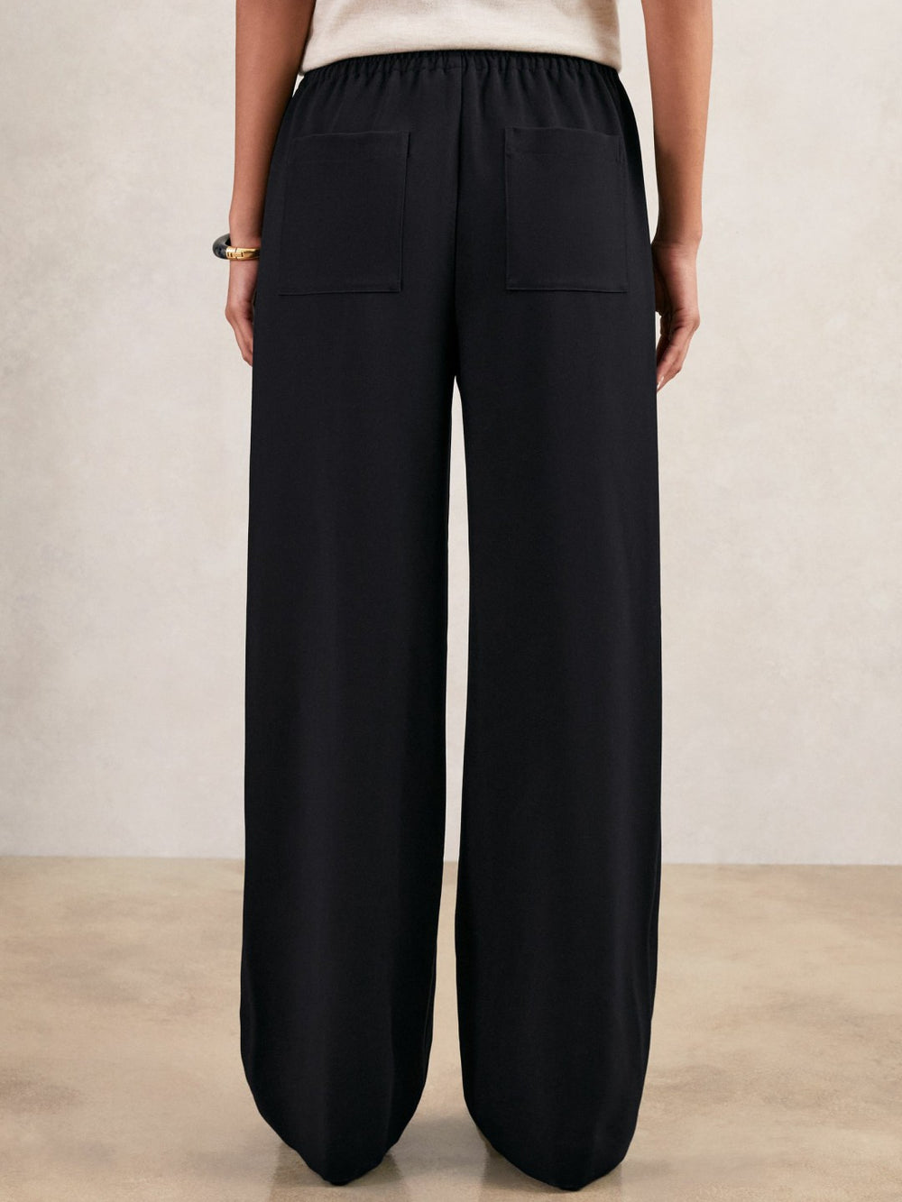 Wide Leg Elasticated Waist Trousers Navy | Womens