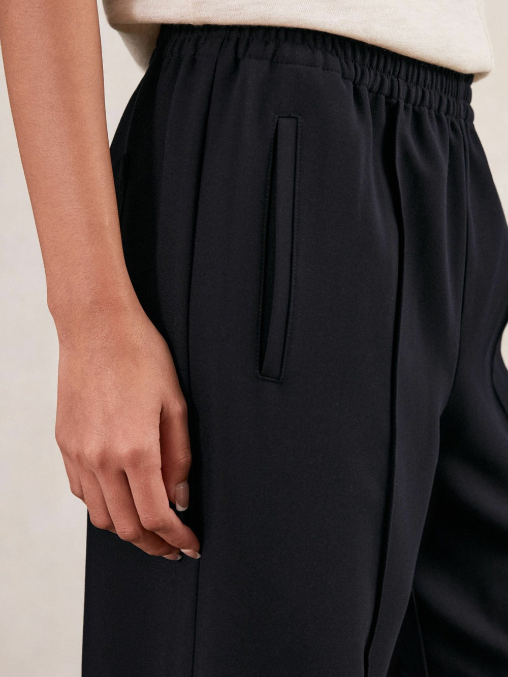 Petite Wide Leg Elasticated Waist Trousers Navy | Womens