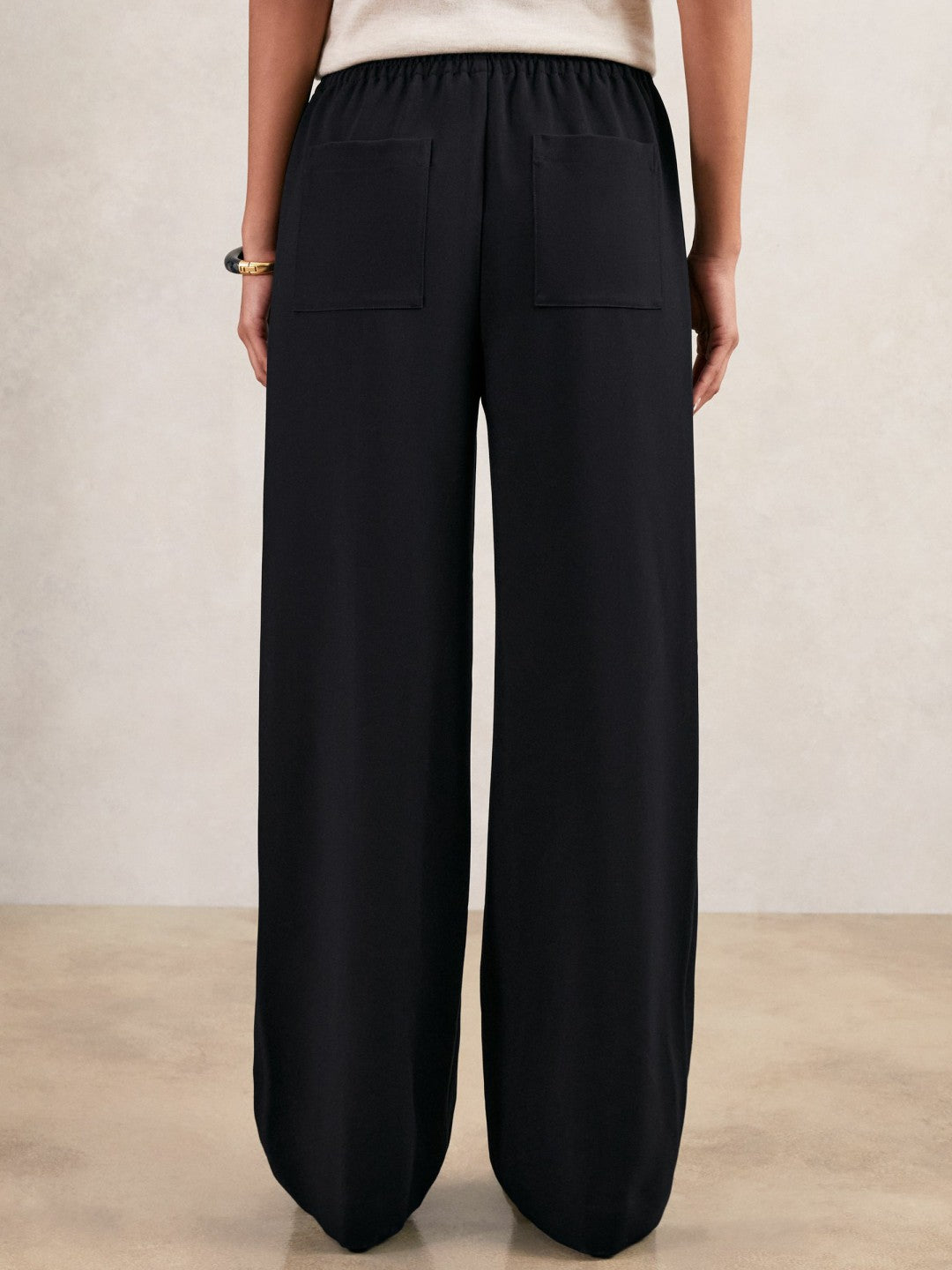 Petite Wide Leg Elasticated Waist Trousers Navy | Womens