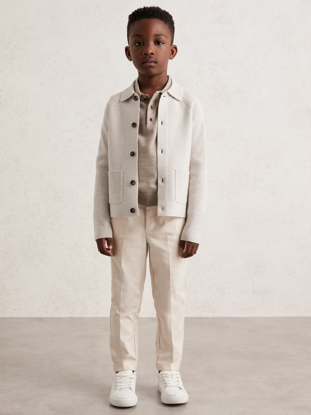 9-13 yrs Button-Through Knitted Cardigan Oatmeal Melange | Children