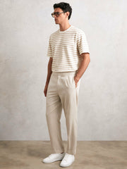Cotton Textured Stripe T-Shirt Oatmeal/White | Mens