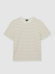 Cotton Textured Stripe T-Shirt Oatmeal/White | Mens