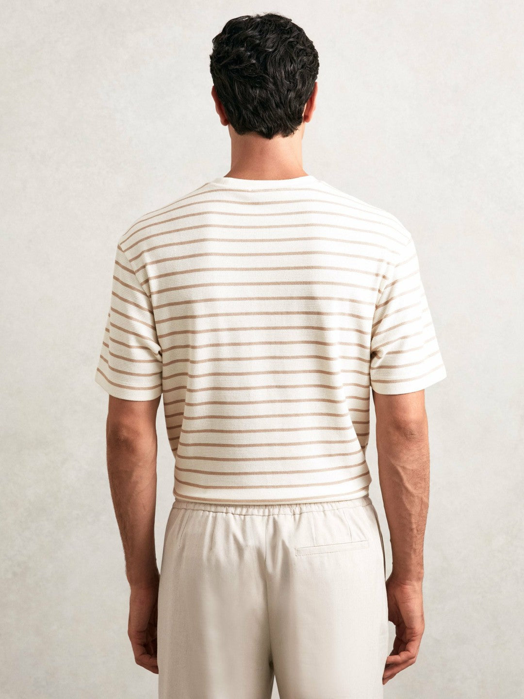 Cotton Textured Stripe T-Shirt Oatmeal/White | Mens