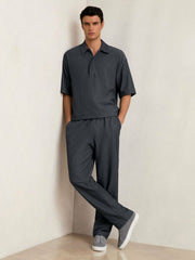 Textured Stripe Drawstring Trousers Petrol Blue | Mens