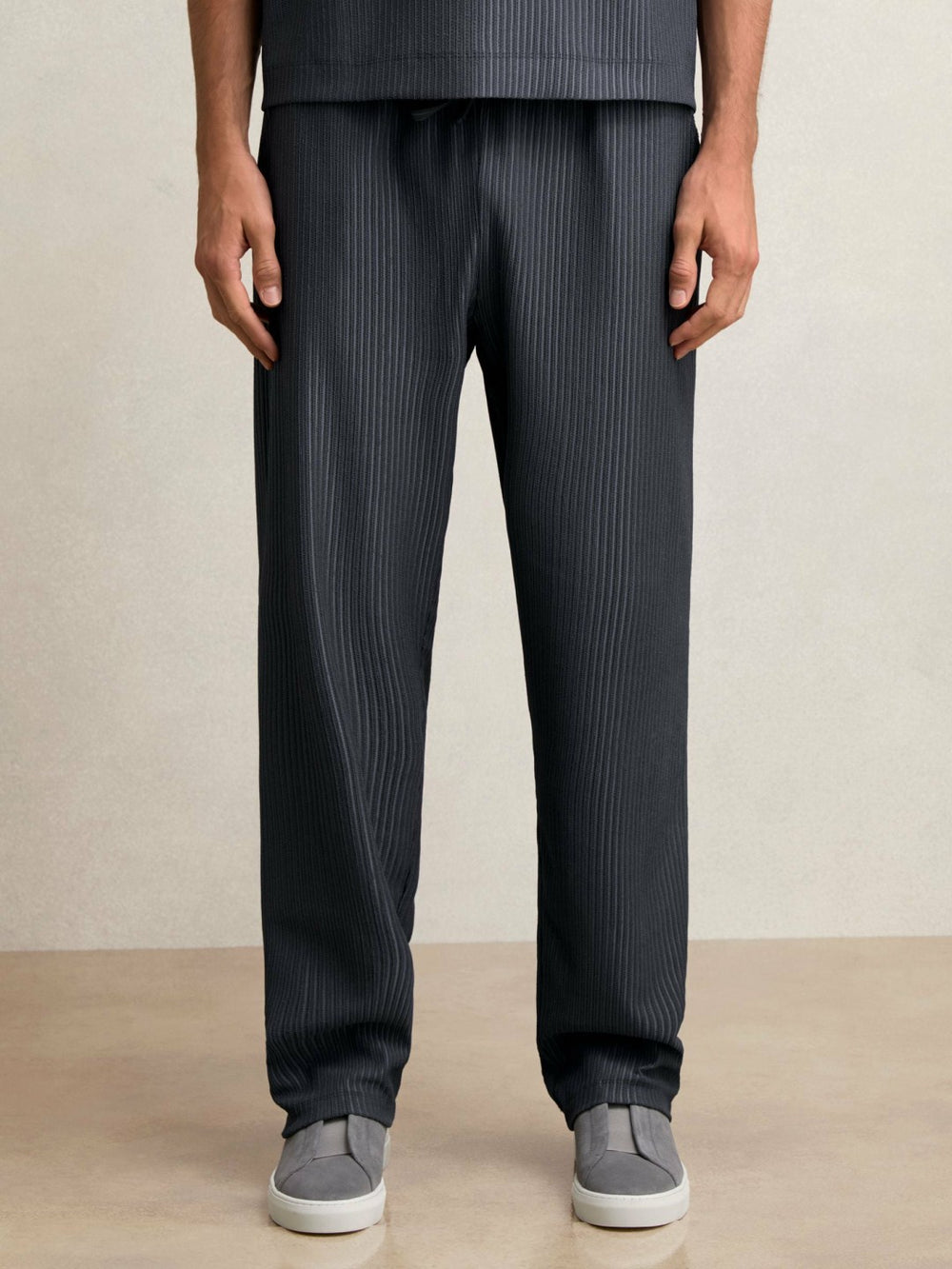 Textured Stripe Drawstring Trousers Petrol Blue | Mens