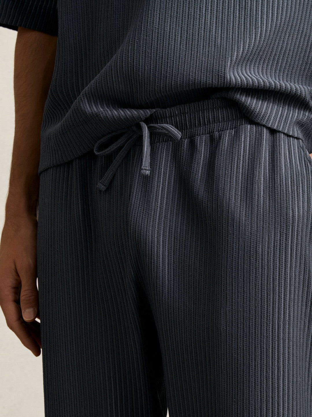 Textured Stripe Drawstring Trousers Petrol Blue | Mens