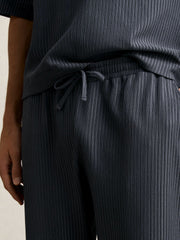 Textured Stripe Drawstring Trousers Petrol Blue | Mens