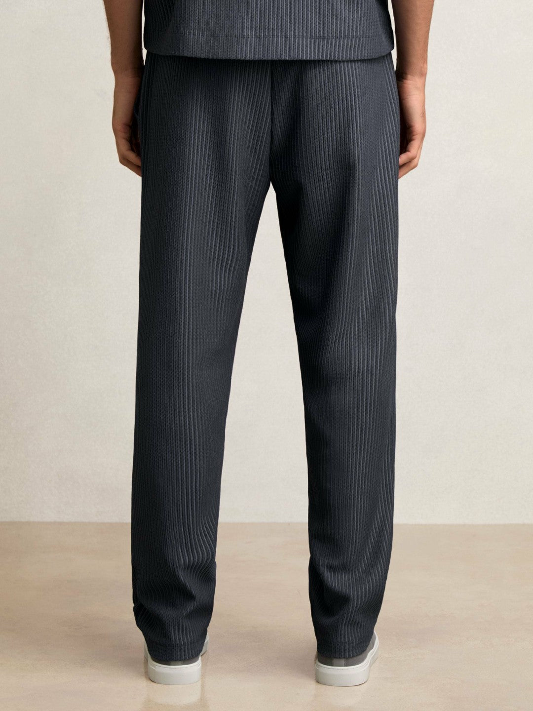 Textured Stripe Drawstring Trousers Petrol Blue | Mens