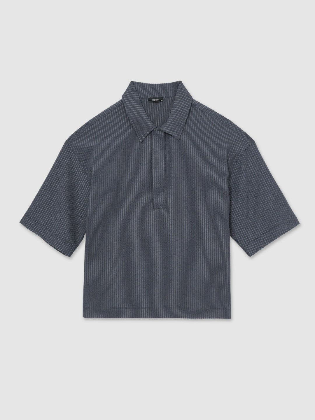Oversized Textured Stripe Polo Shirt Petrol Blue | Mens