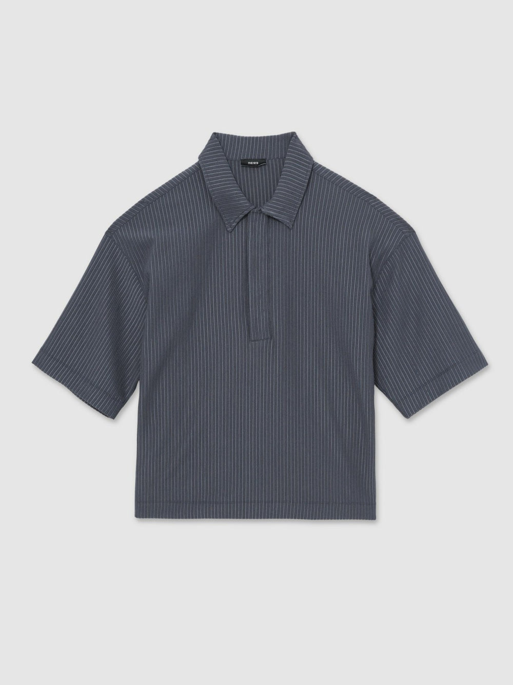 Oversized Textured Stripe Polo Shirt Petrol Blue | Mens