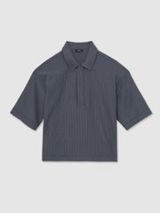 Oversized Textured Stripe Polo Shirt Petrol Blue | Mens