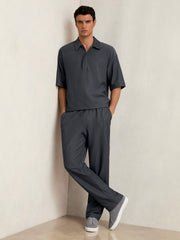 Oversized Textured Stripe Polo Shirt Petrol Blue | Mens