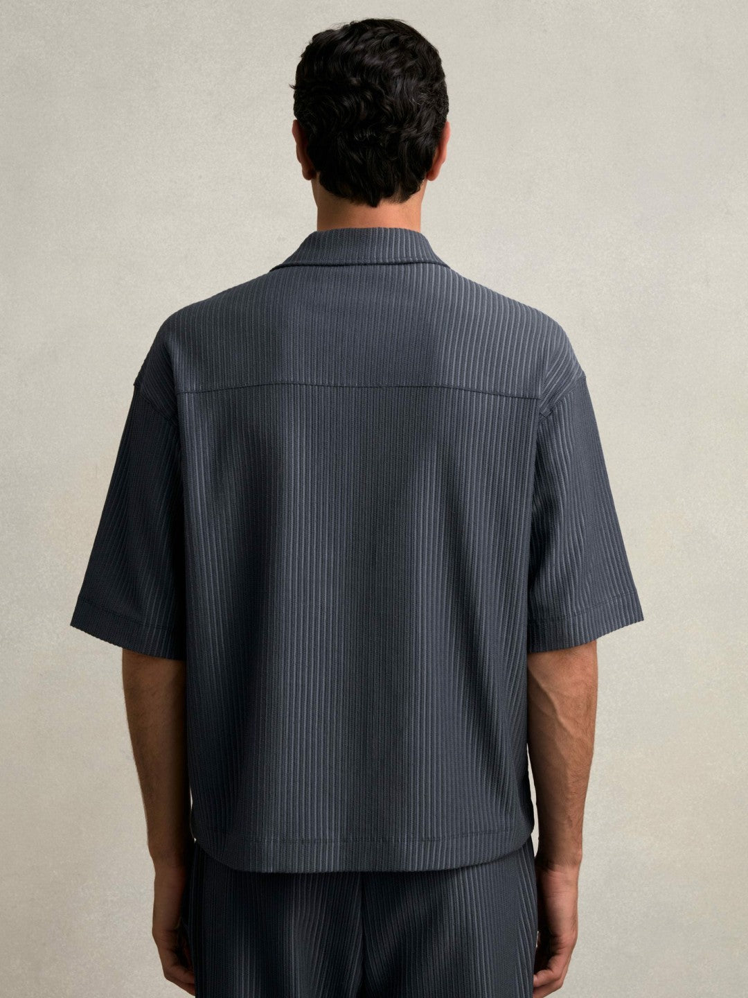 Oversized Textured Stripe Polo Shirt Petrol Blue | Mens