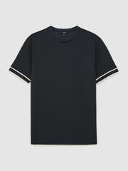 Textured Crew-Neck Tipped T-Shirt Navy Blue | Mens