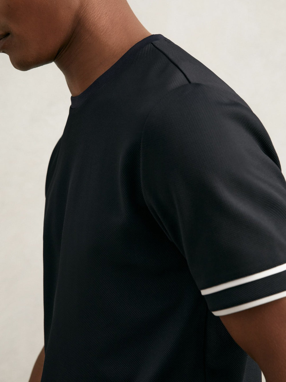 Textured Crew-Neck Tipped T-Shirt Navy Blue | Mens