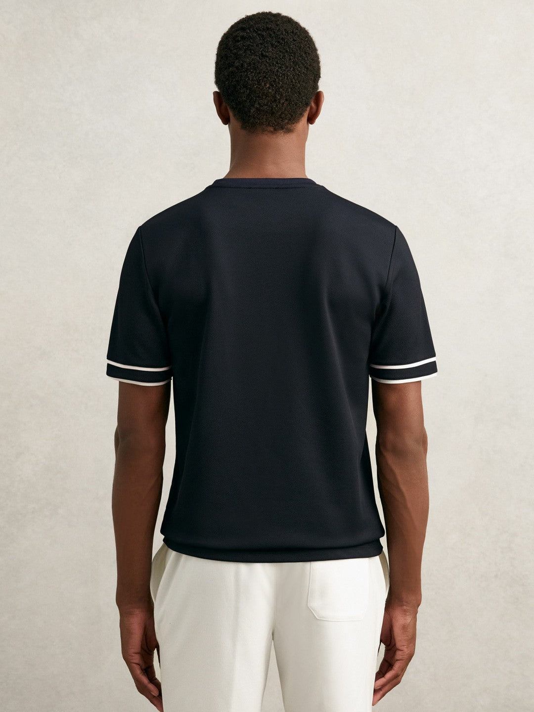 Textured Crew-Neck Tipped T-Shirt Navy Blue | Mens
