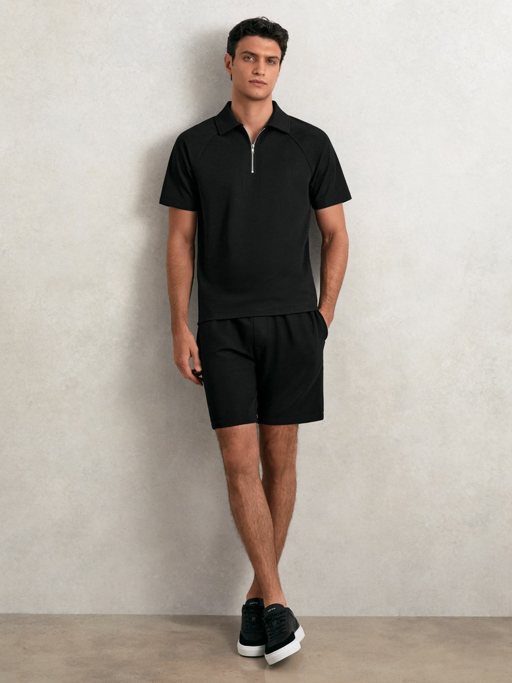 Textured Drawstring Shorts Black | Mens