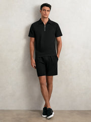 Textured Drawstring Shorts Black | Mens