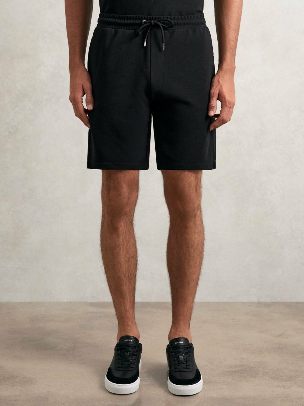 Textured Drawstring Shorts Black | Mens