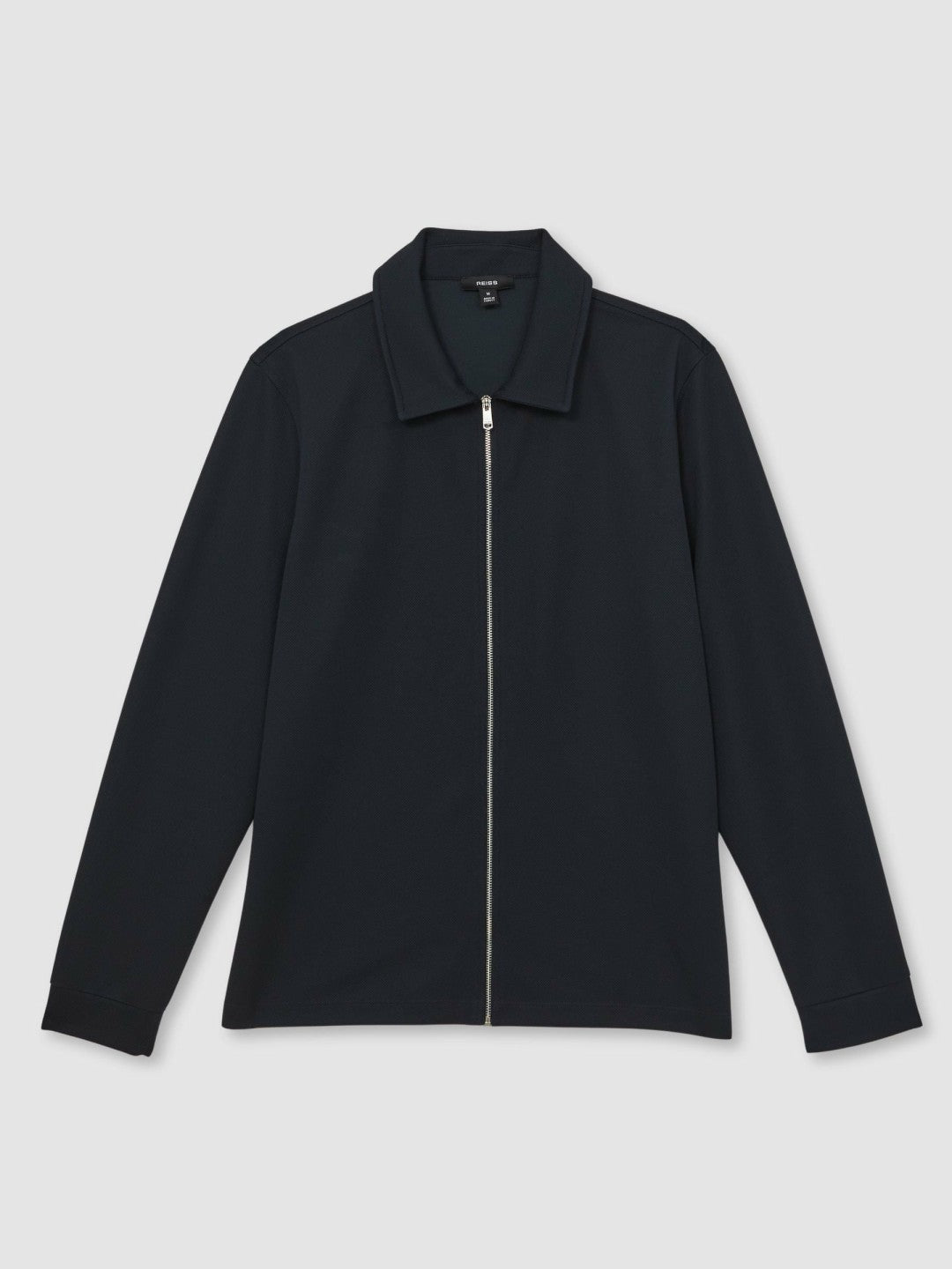Textured Zip Through Overshirt Navy | Mens