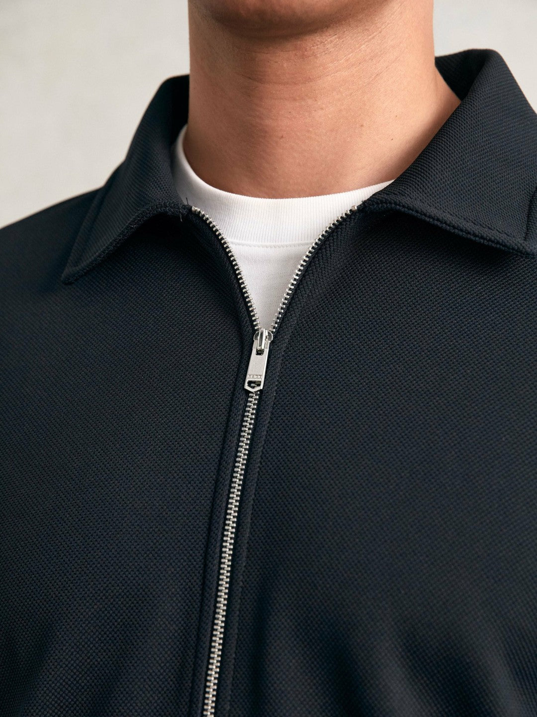 Textured Zip Through Overshirt Navy | Mens