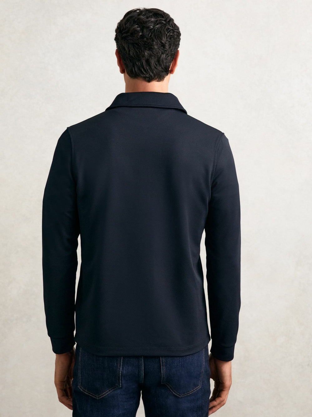 Textured Zip Through Overshirt Navy | Mens