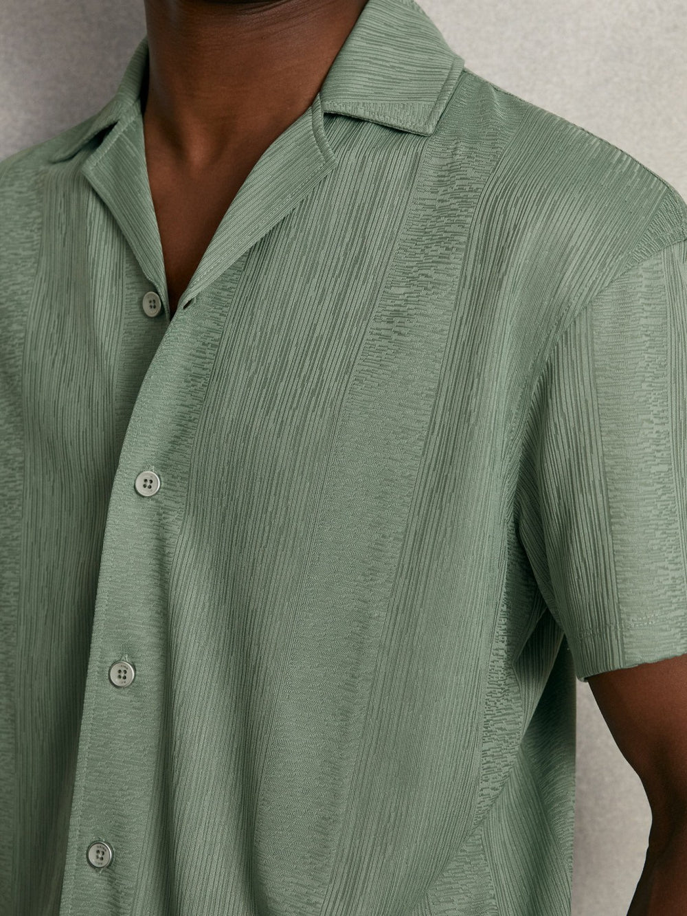 Jacquard-Stripe Cuban-Collar Shirt Mint Green | Mens
