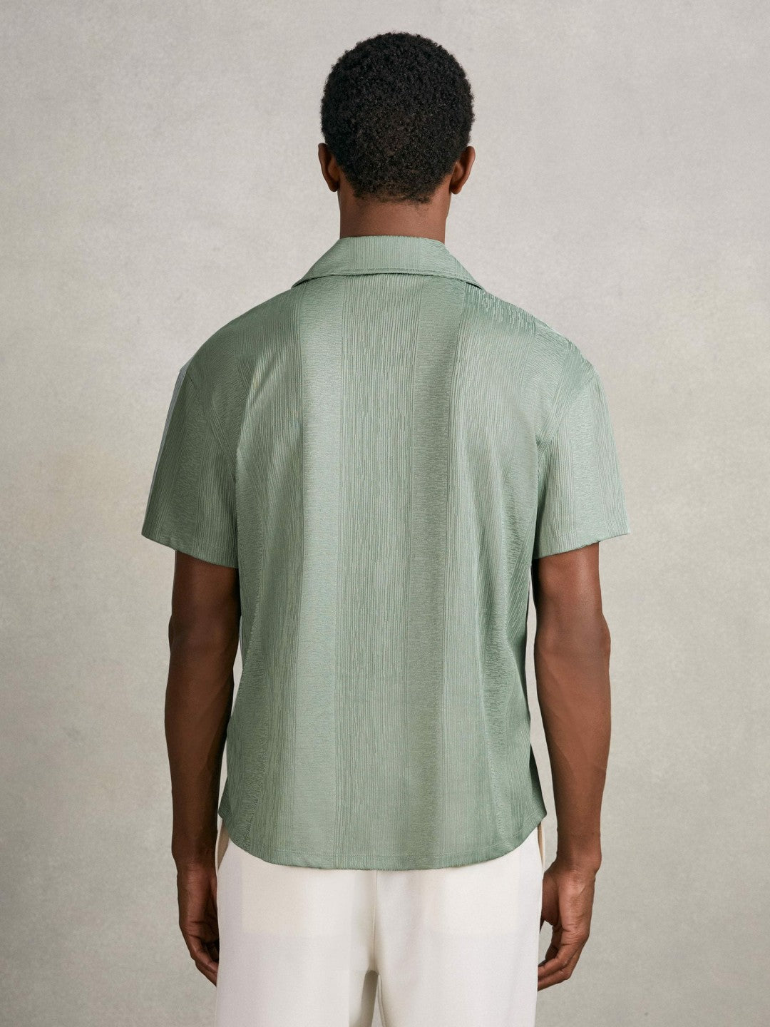 Jacquard-Stripe Cuban-Collar Shirt Mint Green | Mens