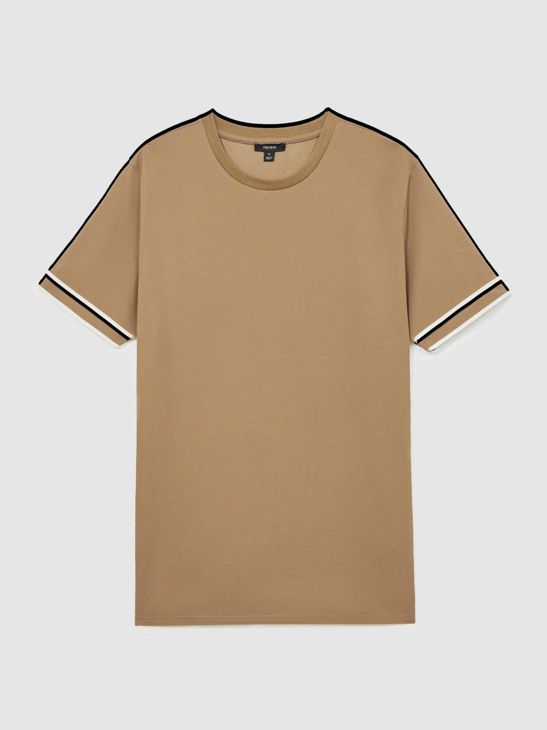 Textured Crew-Neck Tipped T-Shirt Camel Brown | Mens