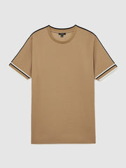 Textured Crew-Neck Tipped T-Shirt Camel Brown | Mens
