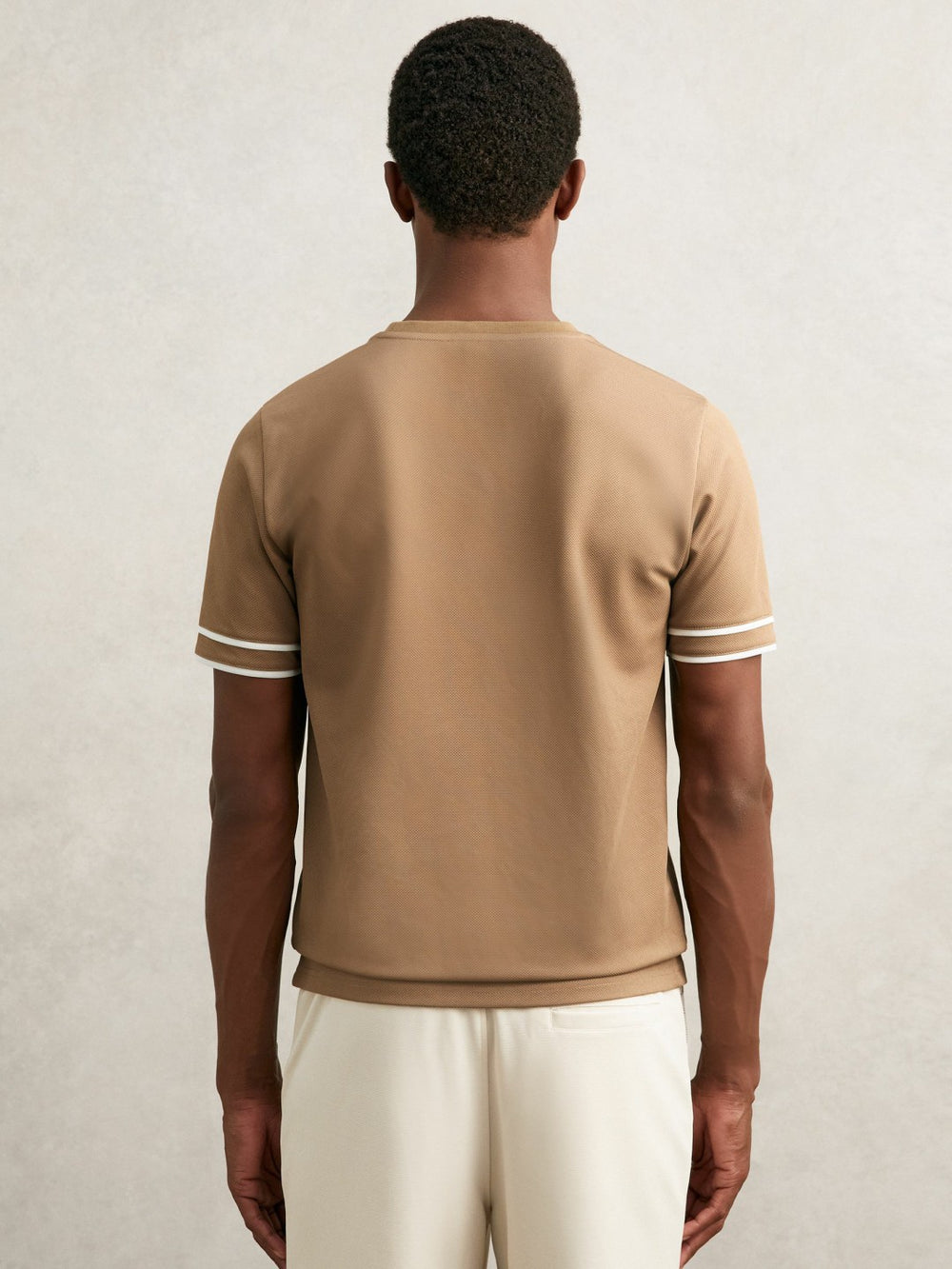 Textured Crew-Neck Tipped T-Shirt Camel Brown | Mens