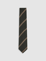 Wool-Silk Striped Tie Forest Green | Mens