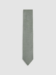 Silk Geometric-Chain Print Tie Sage | Mens