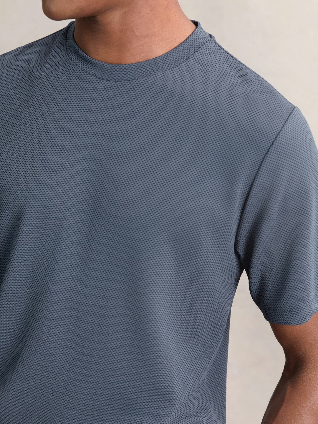 Textured Crew-Neck T-Shirt Airforce Blue | Mens