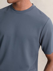 Textured Crew-Neck T-Shirt Airforce Blue | Mens