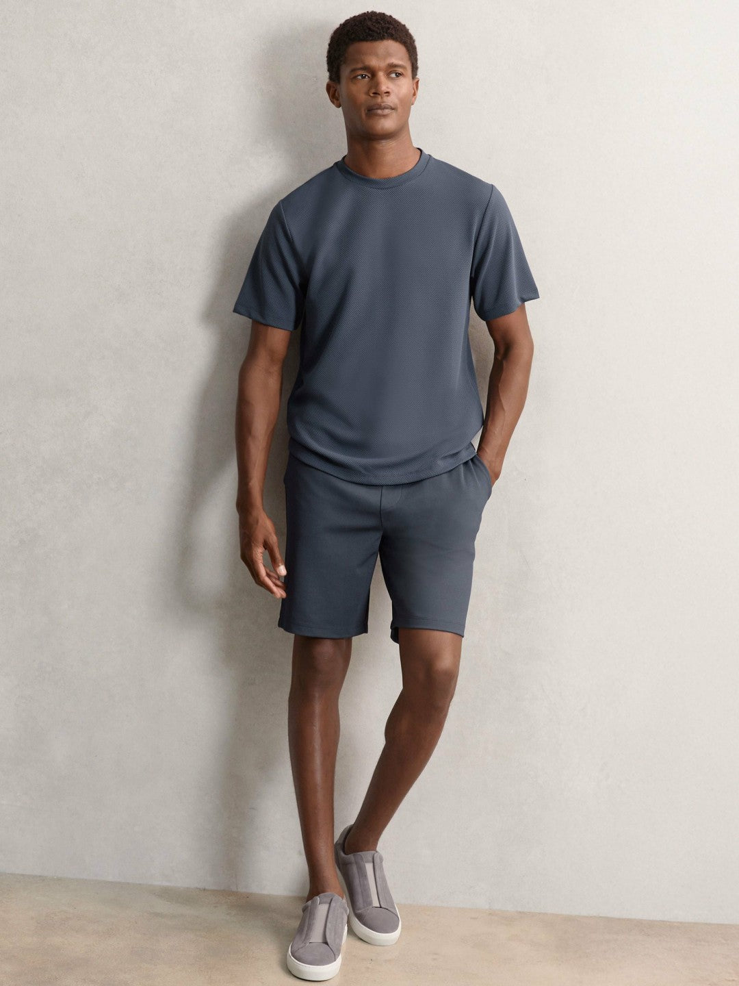 Textured Crew-Neck T-Shirt Airforce Blue | Mens