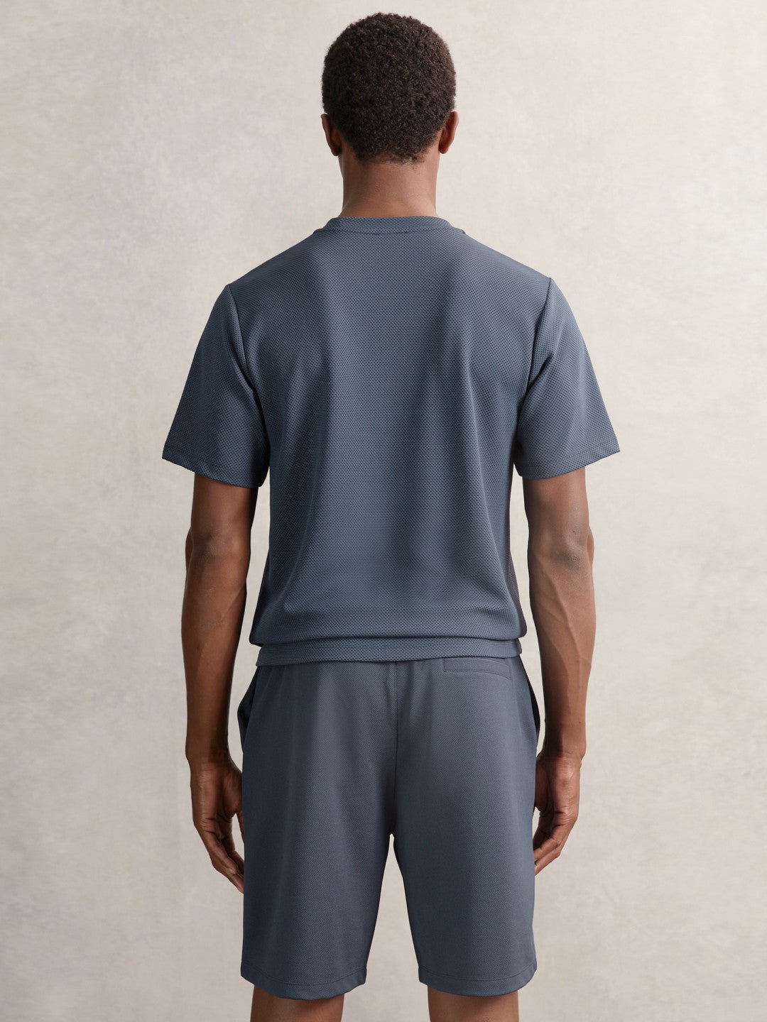 Textured Crew-Neck T-Shirt Airforce Blue | Mens