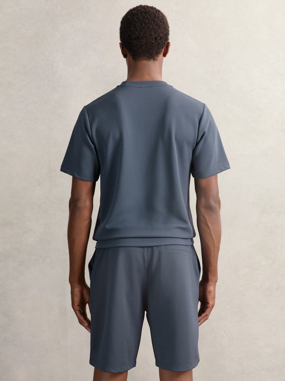 Textured Crew-Neck T-Shirt Airforce Blue | Mens