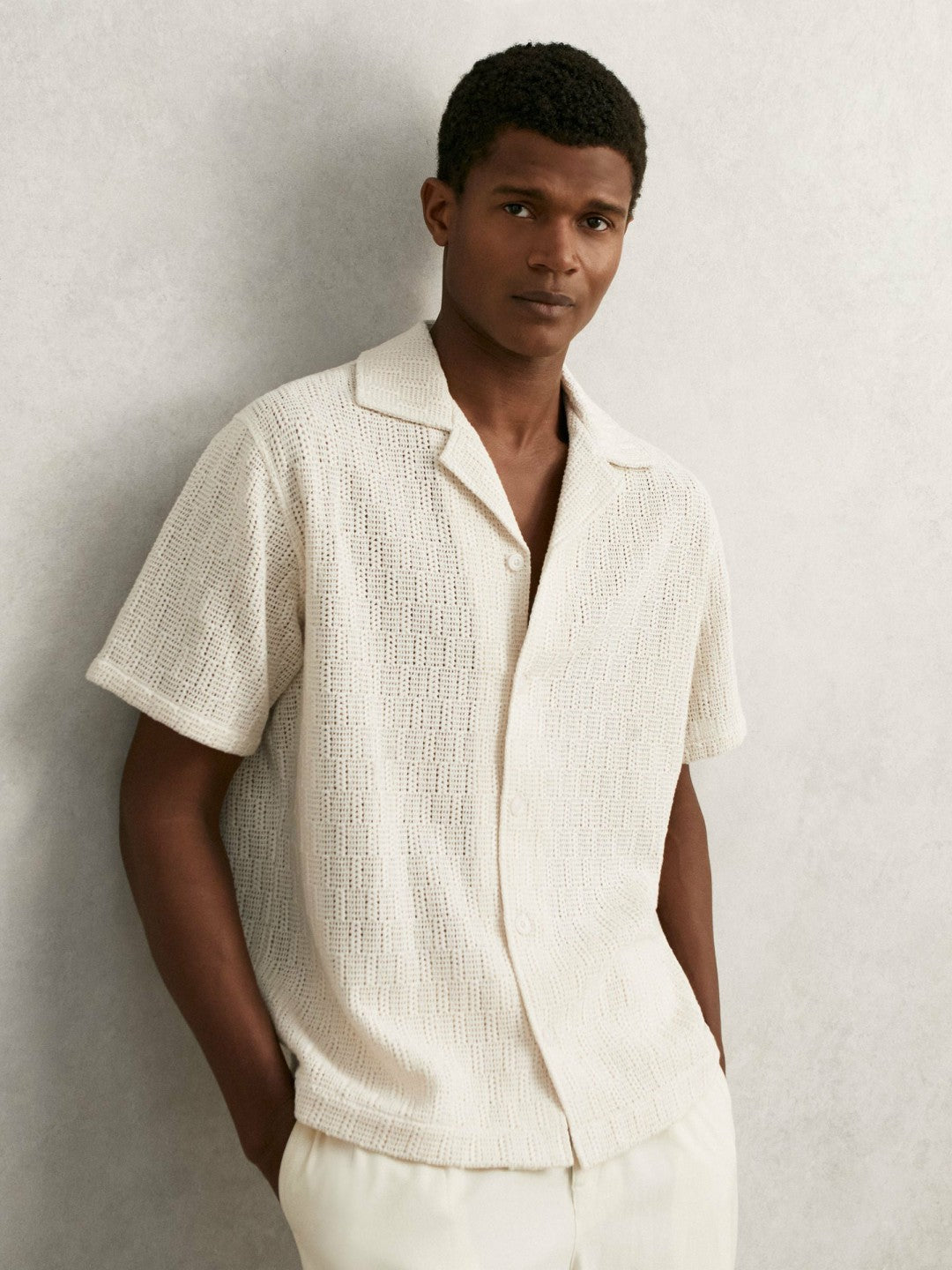 Cotton-Blend Crochet Shirt Off White | Mens
