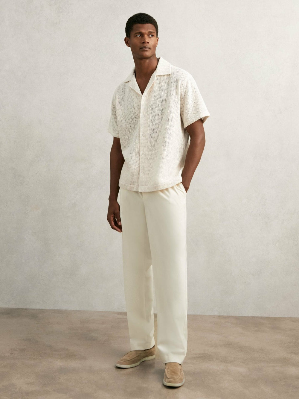 Cotton-Blend Crochet Shirt Off White | Mens
