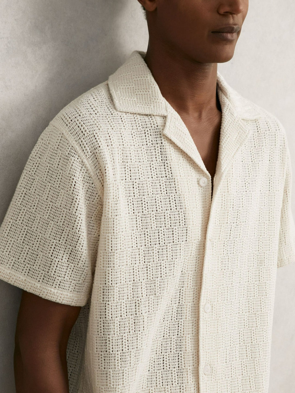 Cotton-Blend Crochet Shirt Off White | Mens