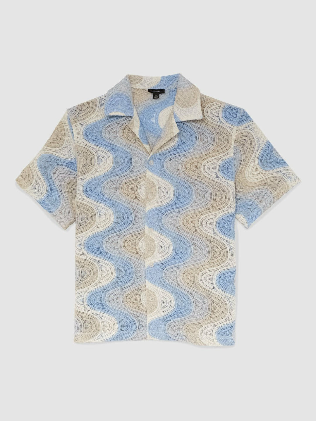 Wave Crochet Cuban Collar Shirt Blue Multi | Mens