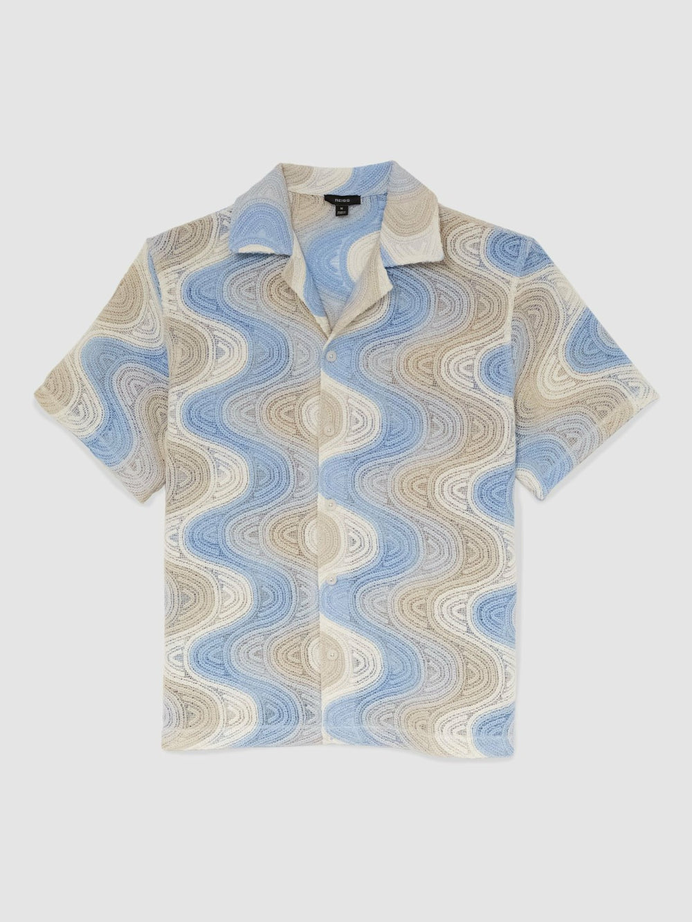 Wave Crochet Cuban Collar Shirt Blue Multi | Mens