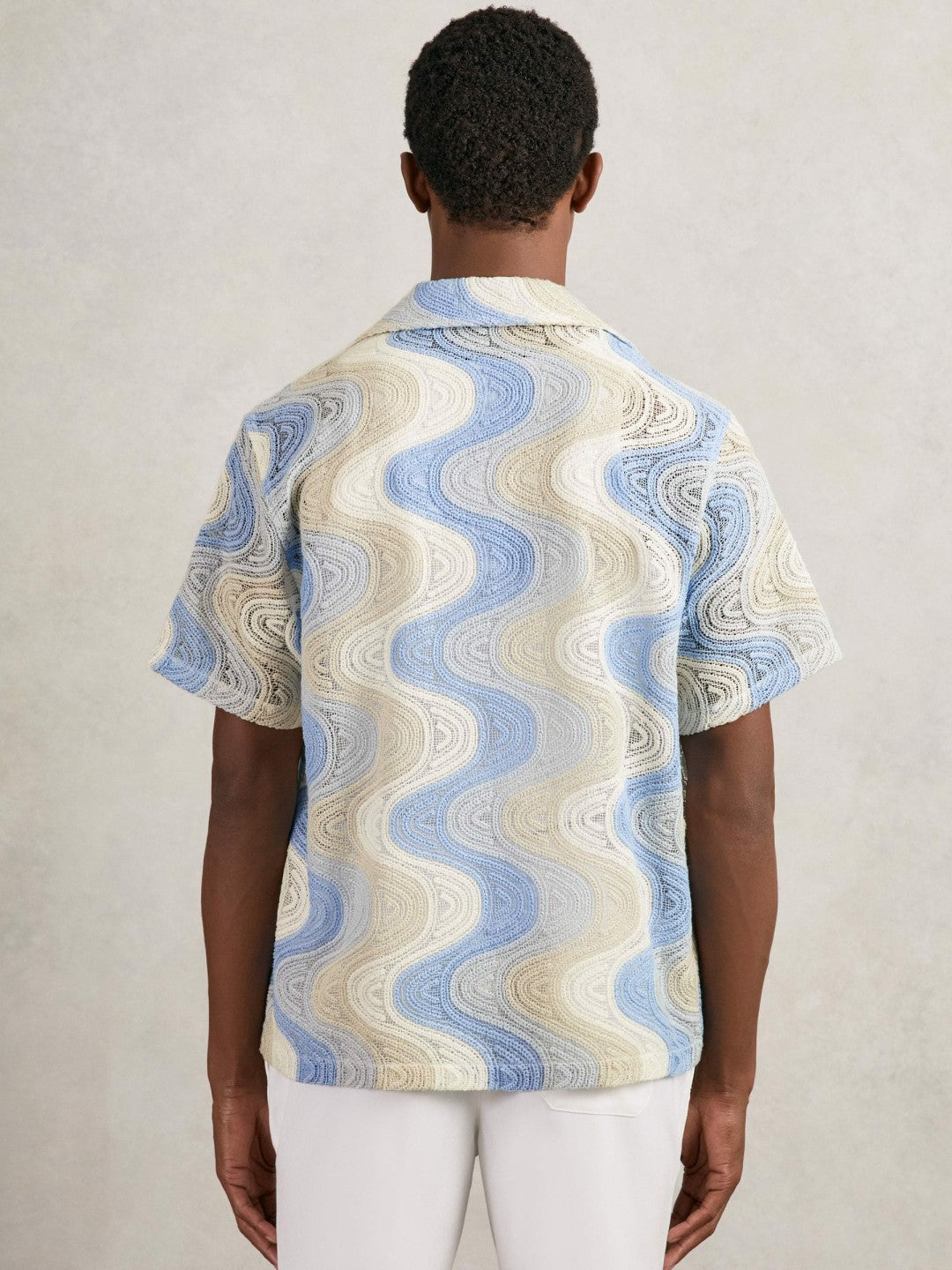 Wave Crochet Cuban Collar Shirt Blue Multi | Mens