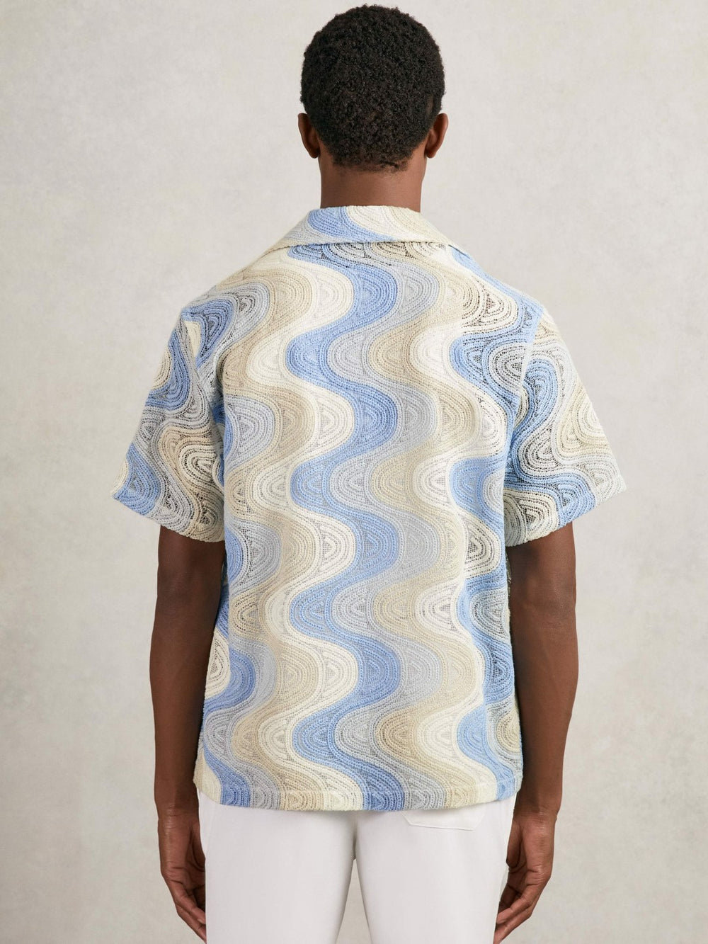 Wave Crochet Cuban Collar Shirt Blue Multi | Mens